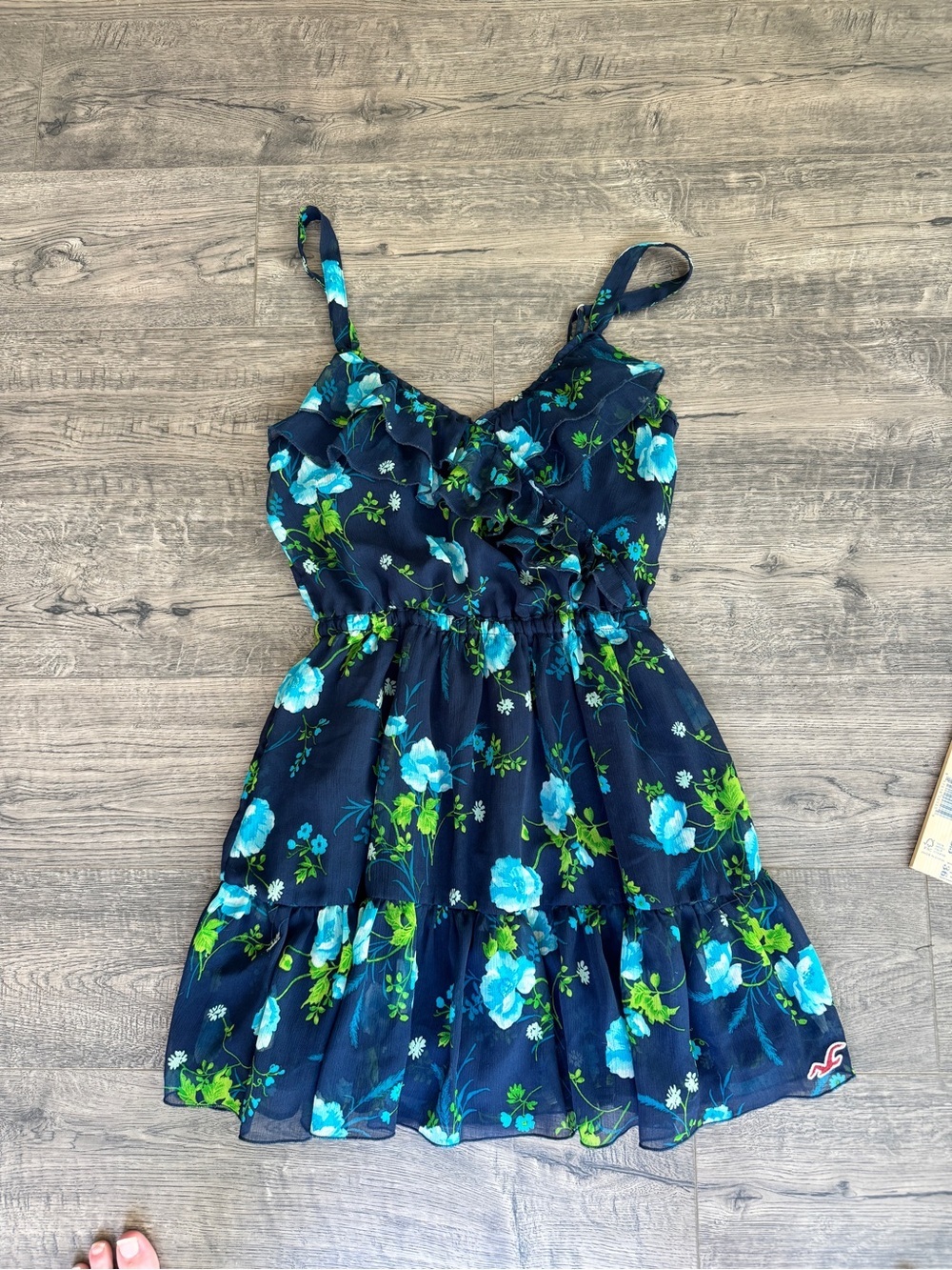 Hollister Navy Floral Ruffle Summer Dress